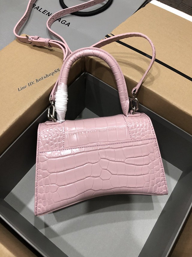 Balenciaga專櫃爆款大號手提女包 巴黎世家升級版鱷魚胭脂粉銀扣Hourglass沙漏包 fyj1632